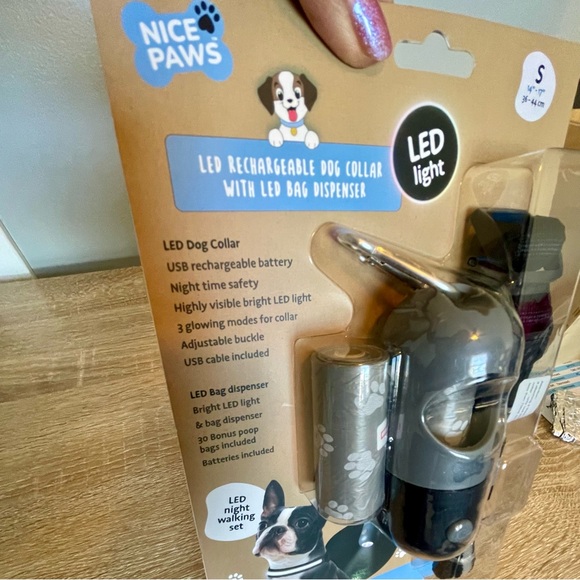 Nice Paws LED Rechargeable Dog Collar & Flashlight Bag Dispenser- Black and Gray - Picture 2 of 7
